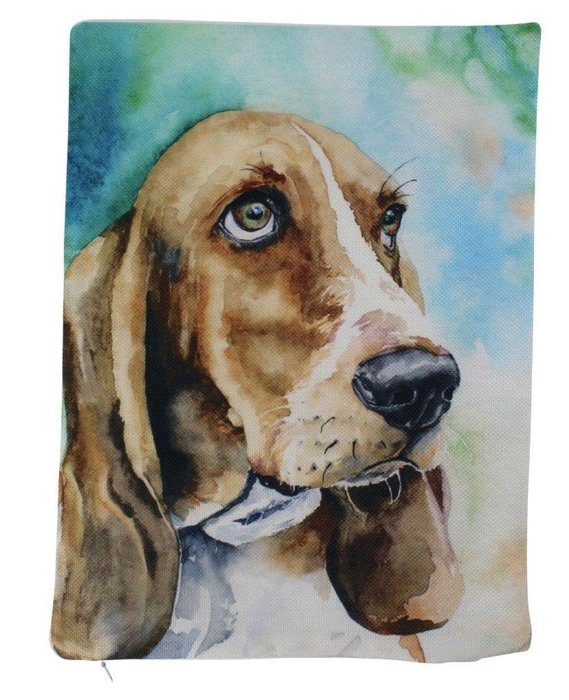 Basset Hound Throw Pillow Cover – Watercolor Dog Lover Accent