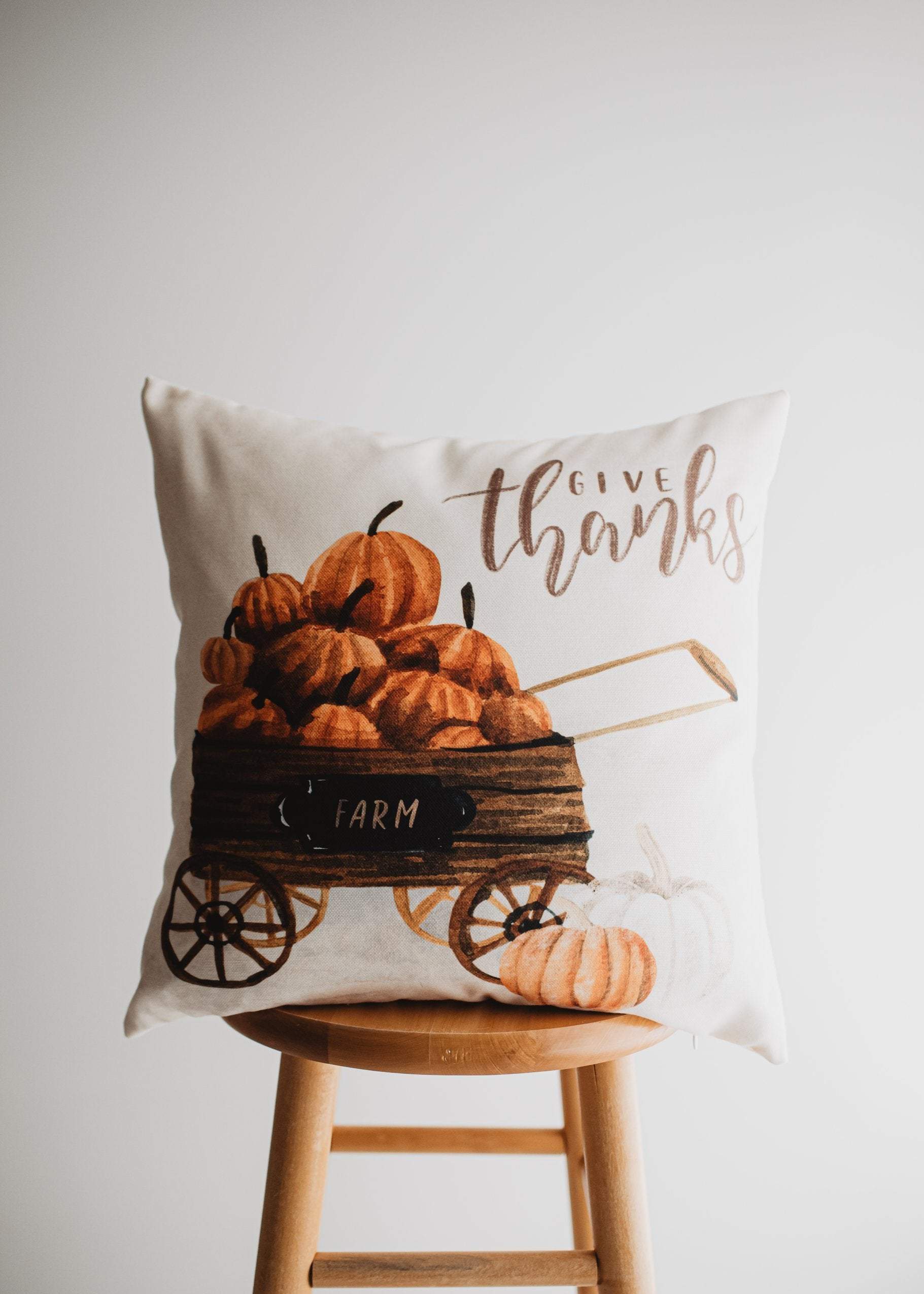 Give Thanks Throw Pillow Cover – Thanksgiving Farmhouse Accent