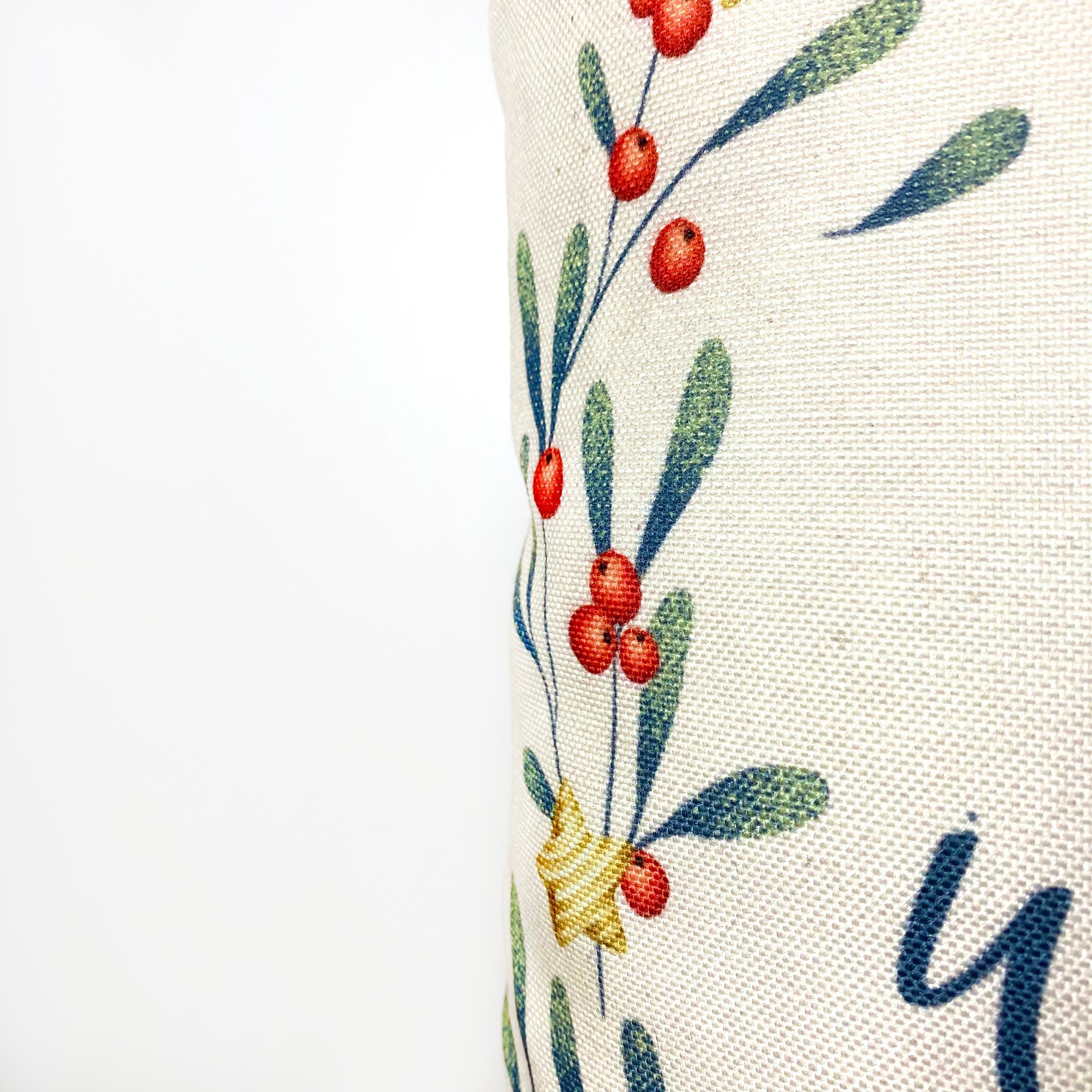 Holiday Wishes & Mistletoe Kisses Throw Pillow Cover – Neutral Festive Décor