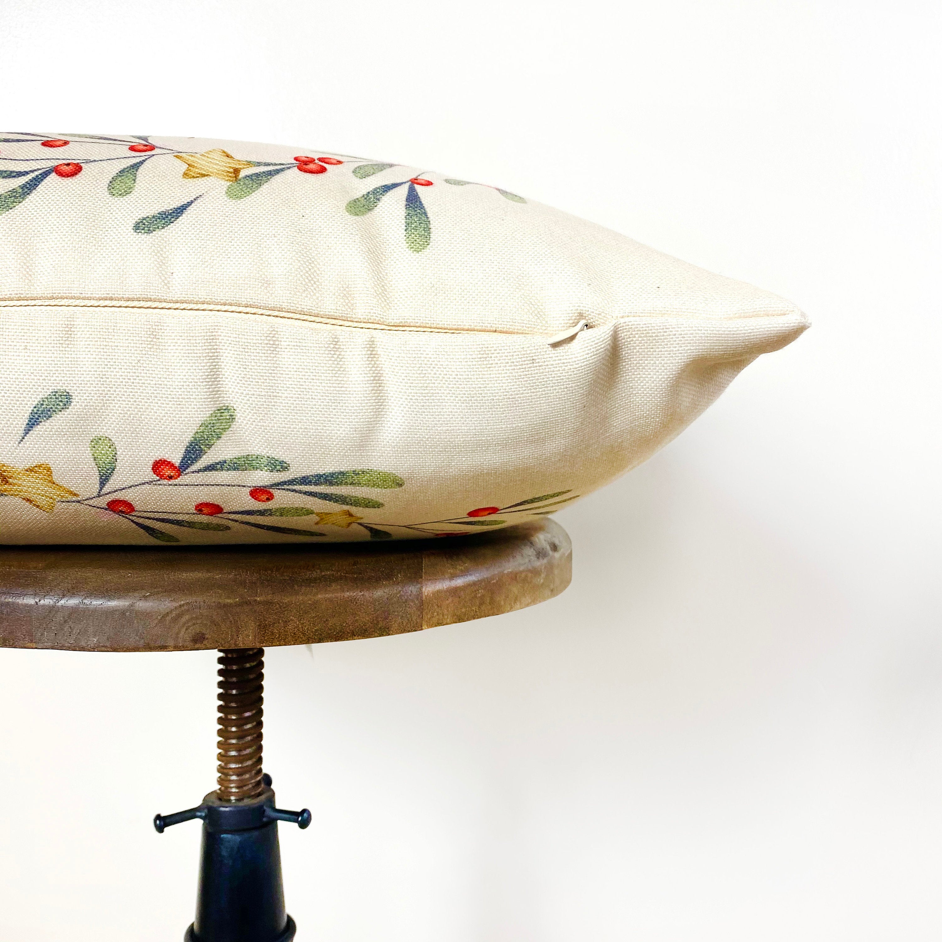 Holiday Wishes & Mistletoe Kisses Throw Pillow Cover – Neutral Festive Décor