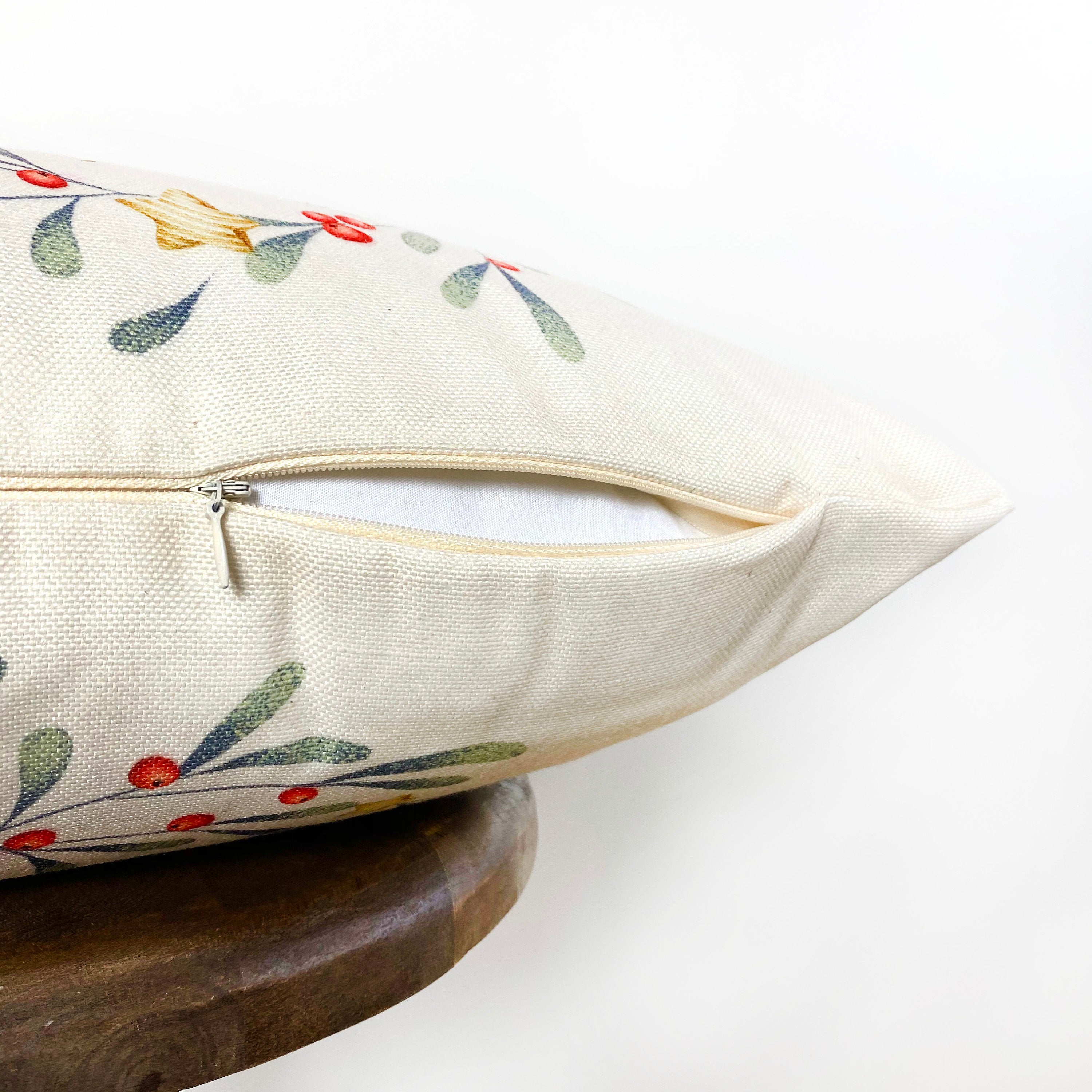 Holiday Wishes & Mistletoe Kisses Throw Pillow Cover – Neutral Festive Décor