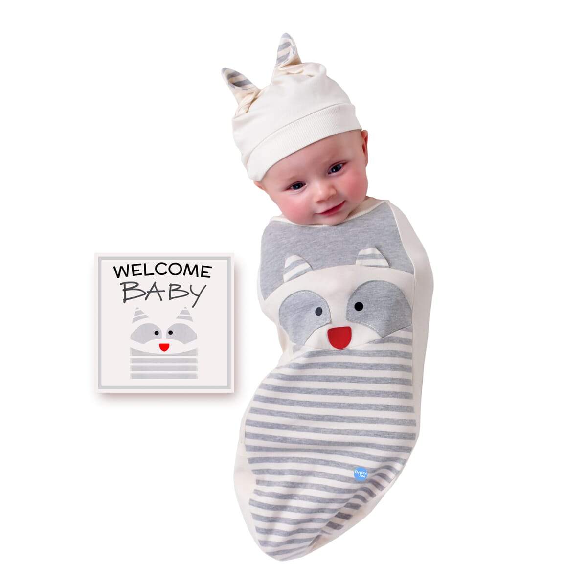 Raccoon Baby Cocoon Swaddle Set – Newborn Photo & Comfort Bundle