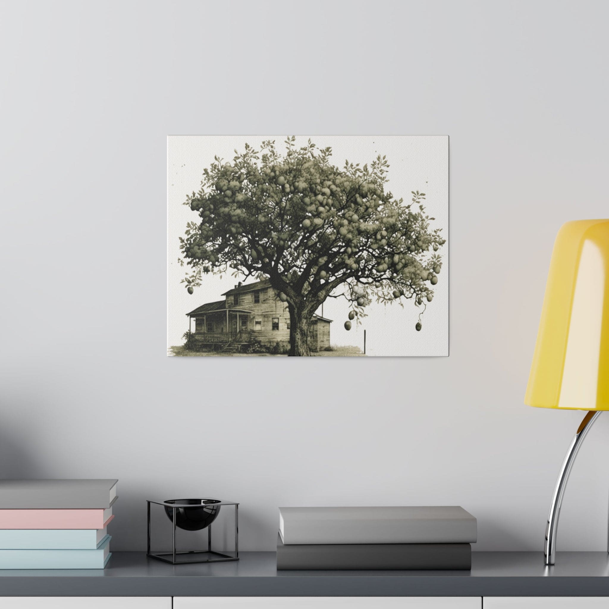 Rustic Apple Tree Farmhouse Wall Art Print – Vintage Sketch Illustration in Green Hue