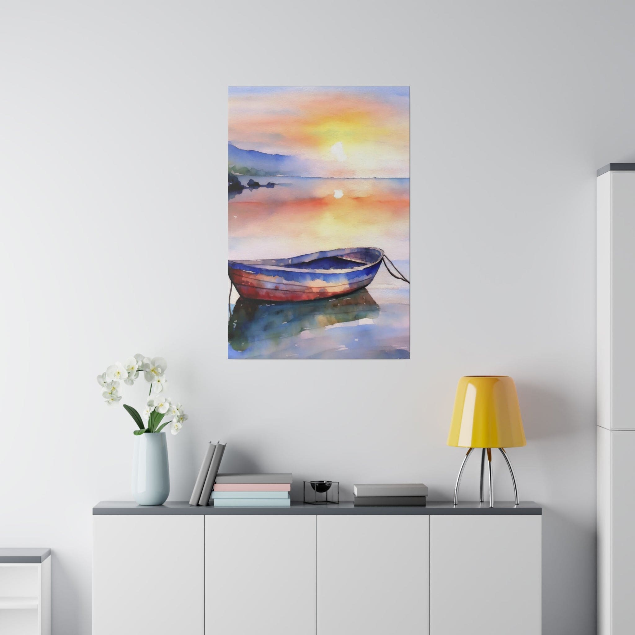Soothing Calm Boat at Sunset – Giclée Wall Art Print