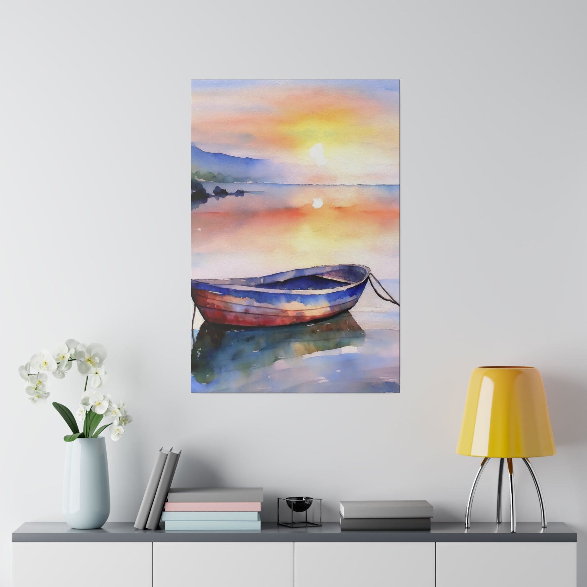Soothing Calm Boat at Sunset – Giclée Wall Art Print