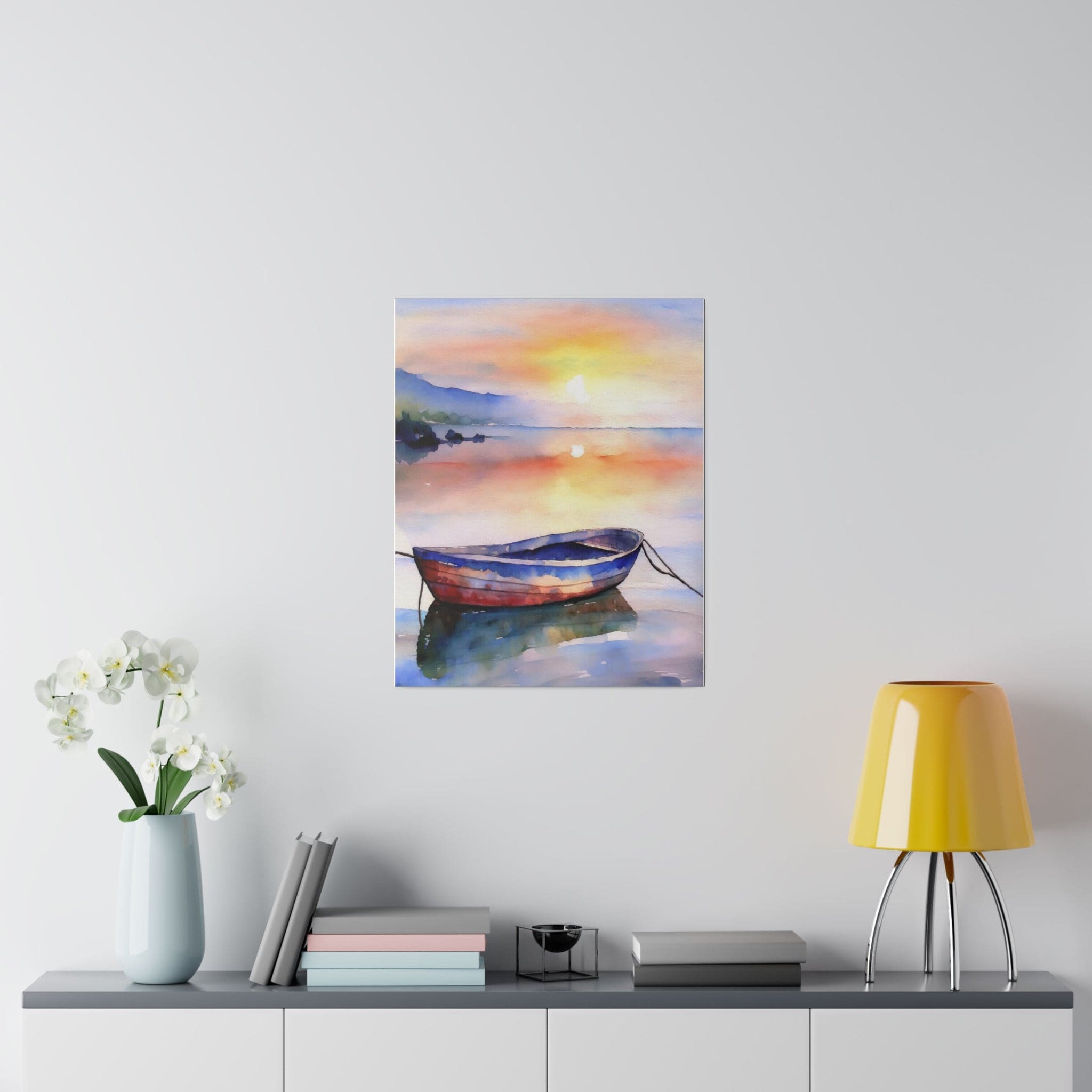 Soothing Calm Boat at Sunset – Giclée Wall Art Print